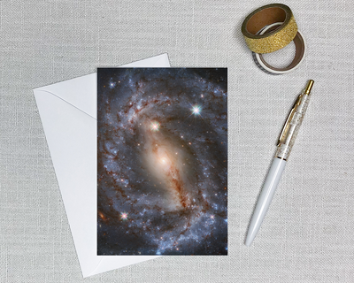 this blank greeting card has a nasa telescope image of a spiral galaxy
