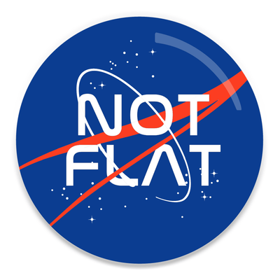 2.25 inch round colorful magnet with image of text shaped like the nasa logo that says NOT FLAT