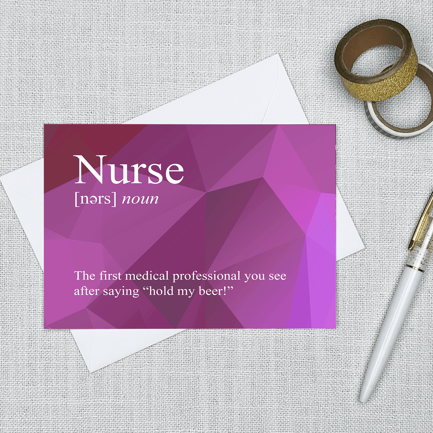 Image of a 4.13" x 5.83" greeting card with a snarky Nurse Definition