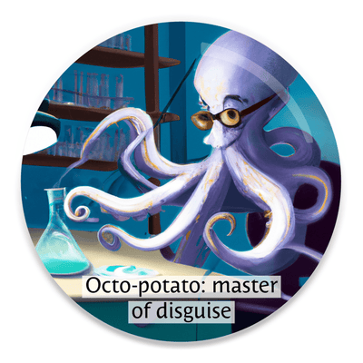2.25 inch round colorful magnet with image of an octopus doing science
