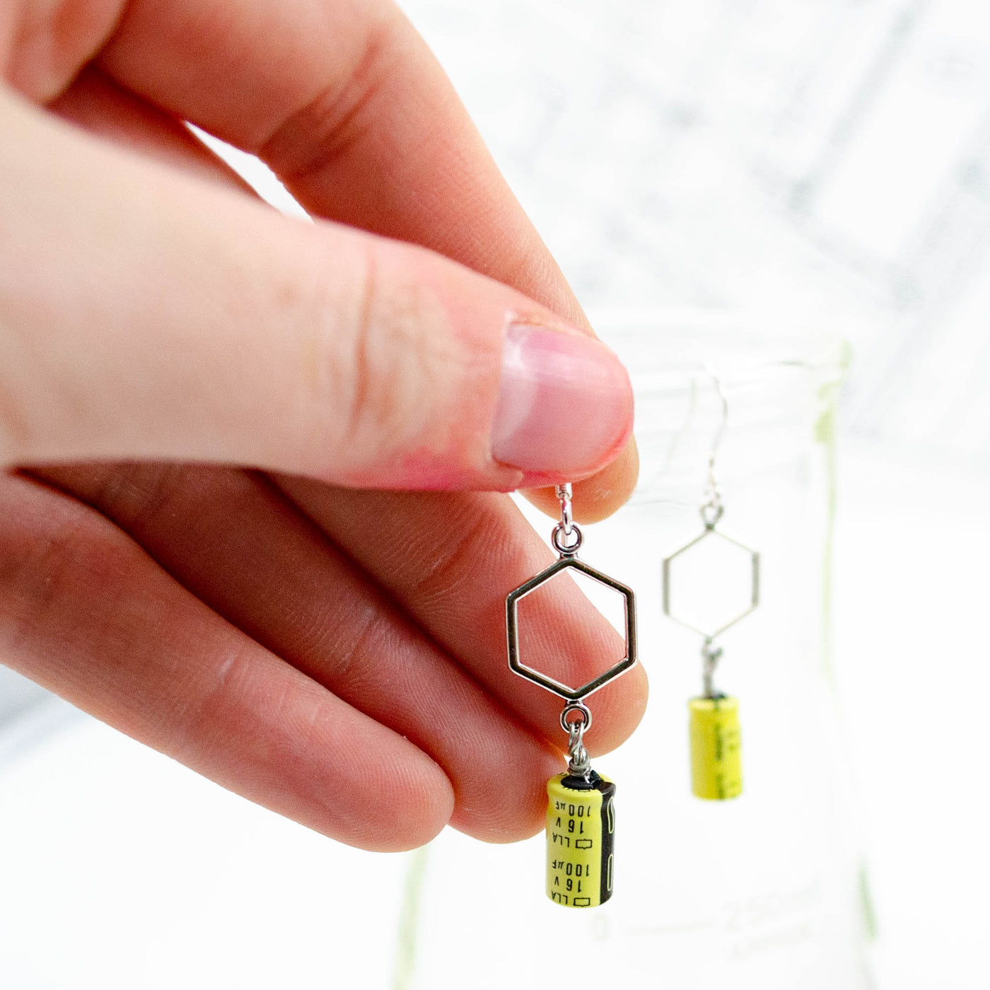 Electronic Component Earrings - Yellow Capacitors