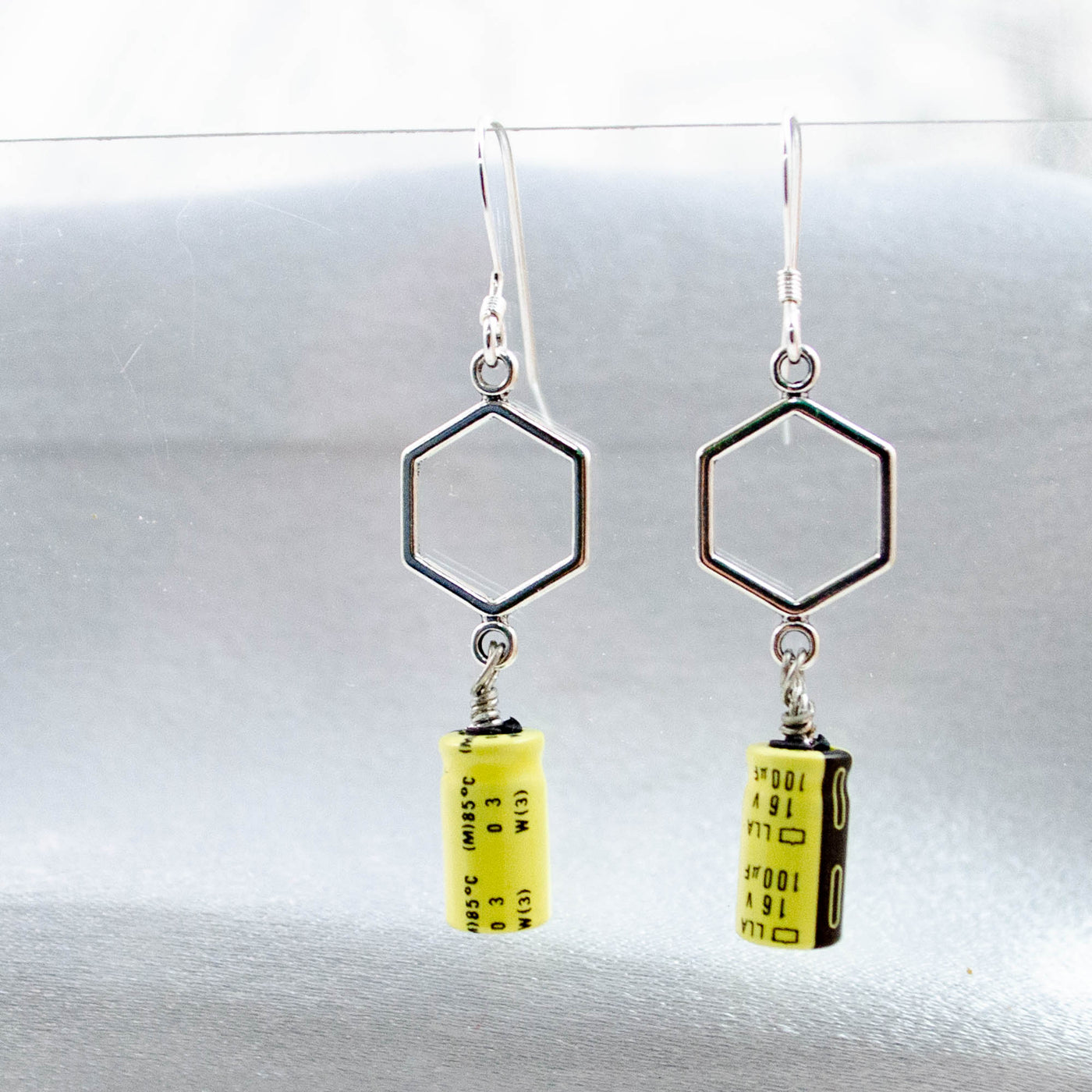 Electronic Component Earrings - Yellow Capacitors