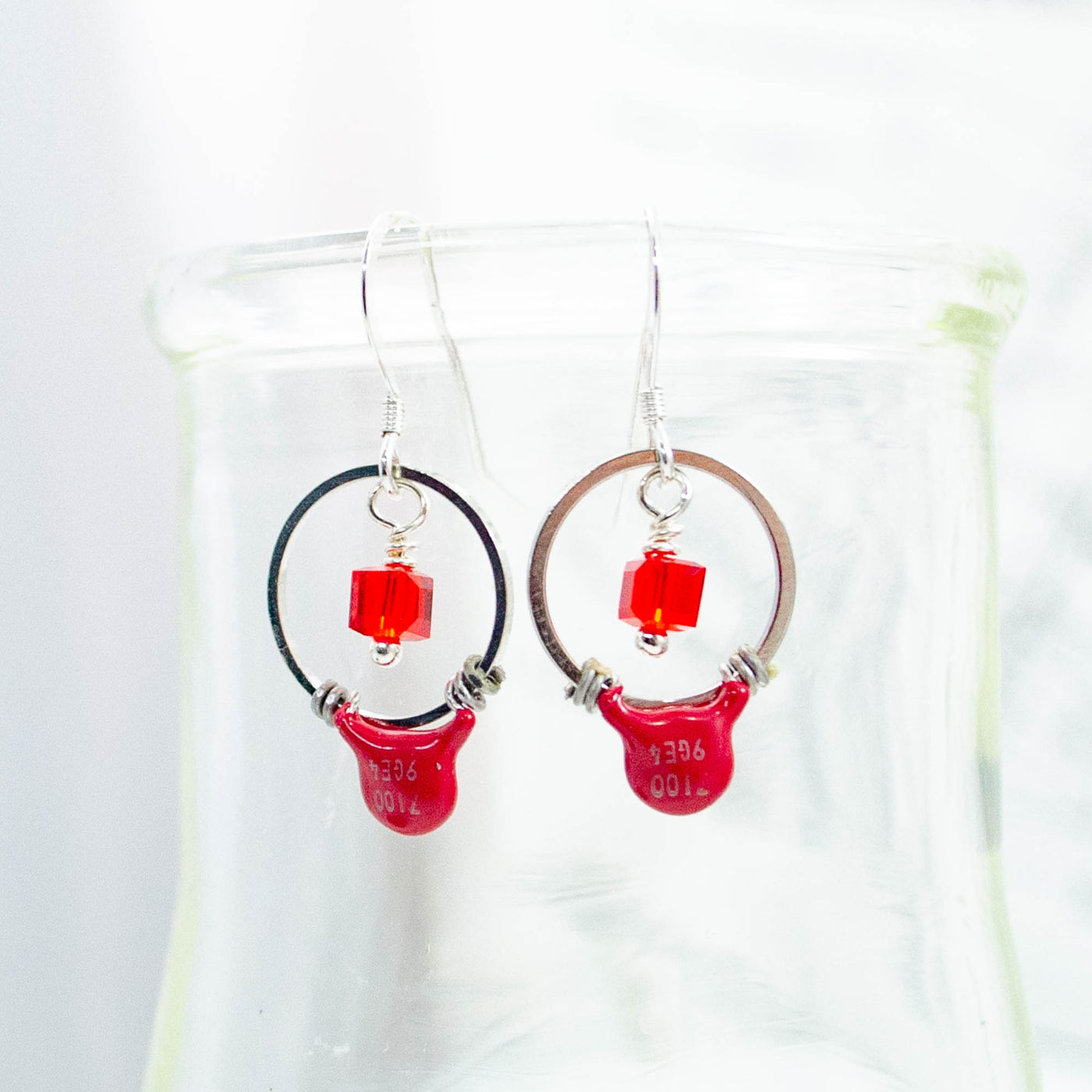 Electronic Component Earrings - Red Capacitors