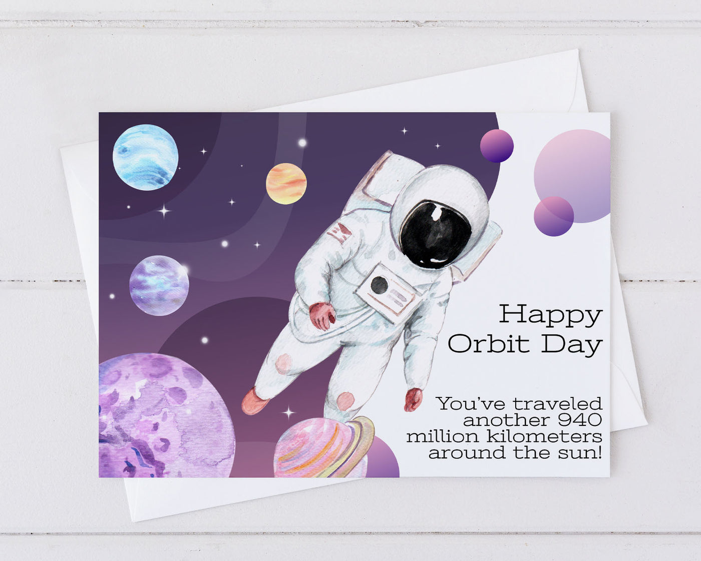 happy orbit day birthday card with astronaut
