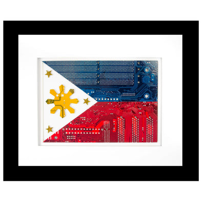 custom handmade flag of the Philippines made from recycled computer motherboards
