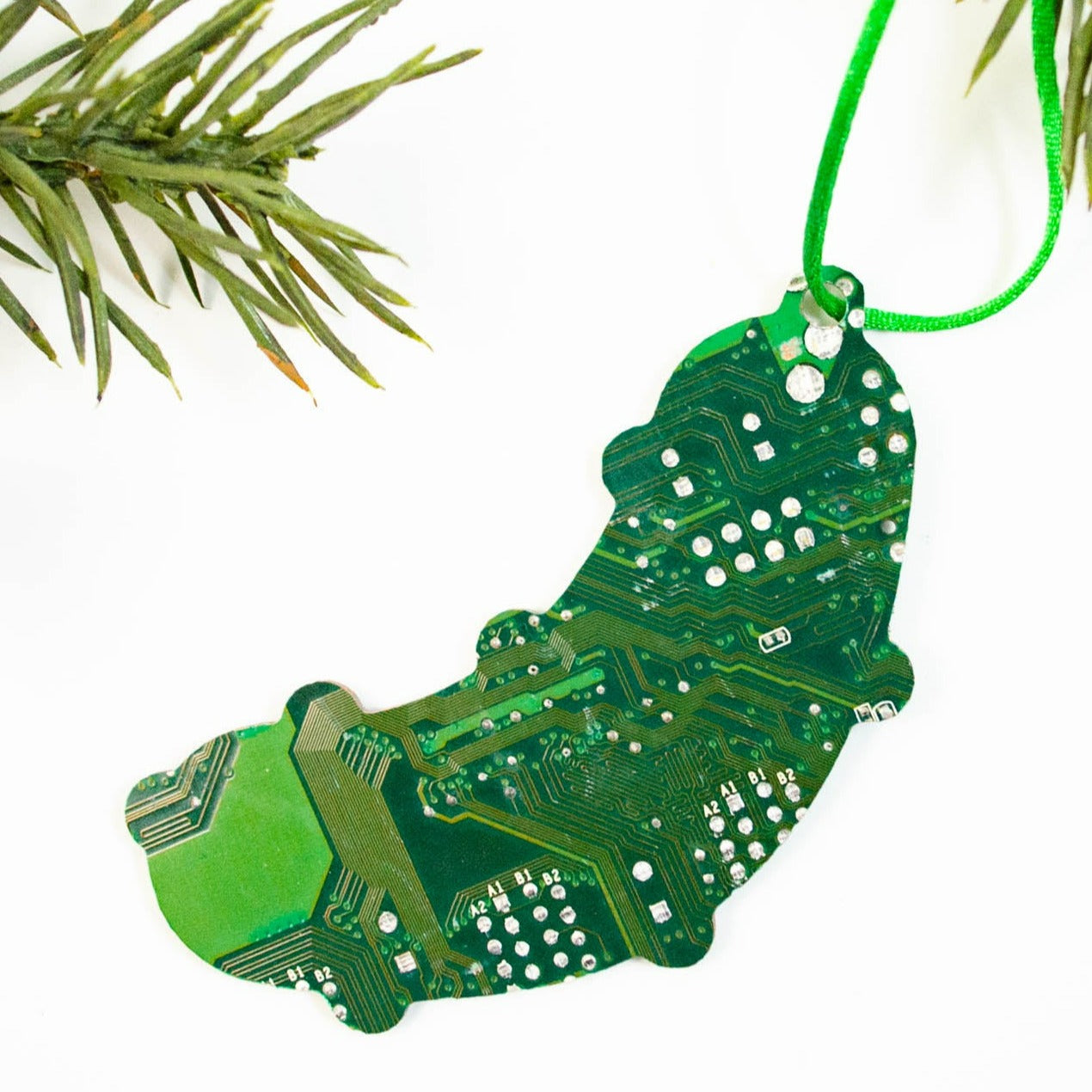 handmade circuit board pickle ornament