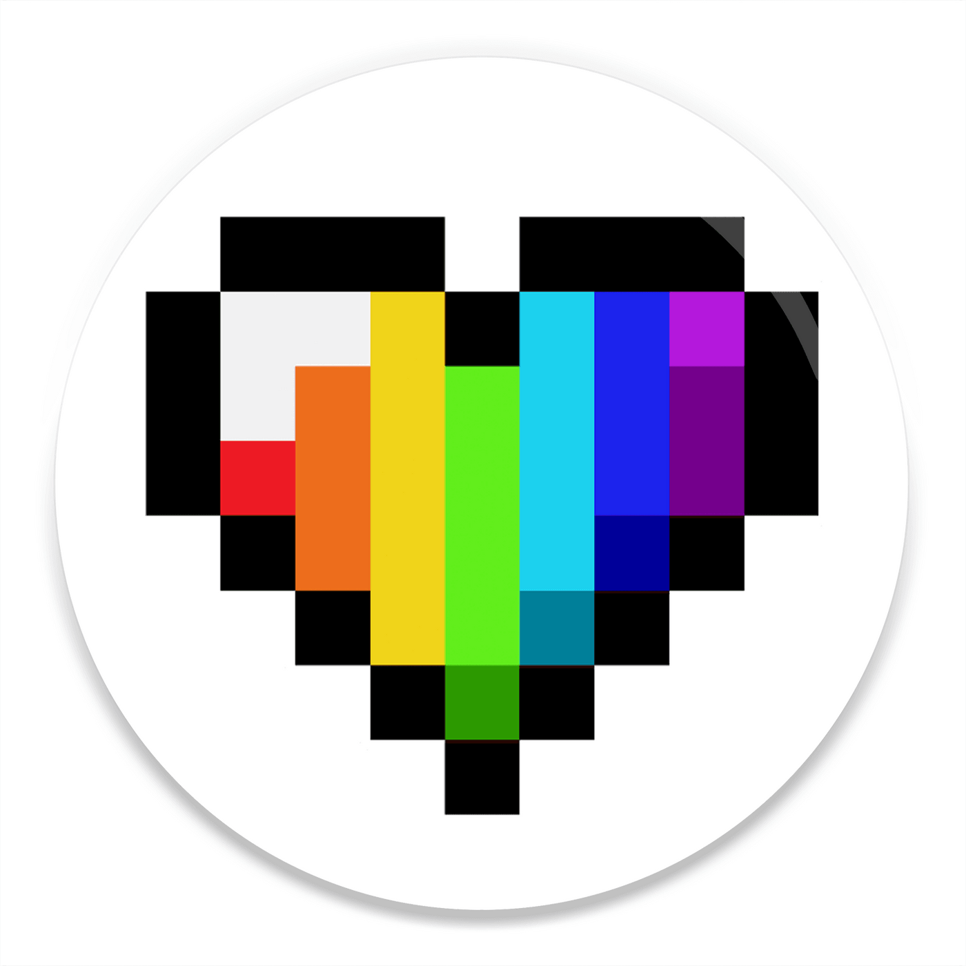 Rainbow Pixelated Heart - 2.25" Round Magnet