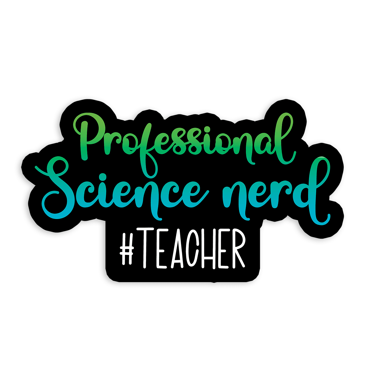 Image of a vinyl sticker that is 3 inch on its longest side with a teacher theme