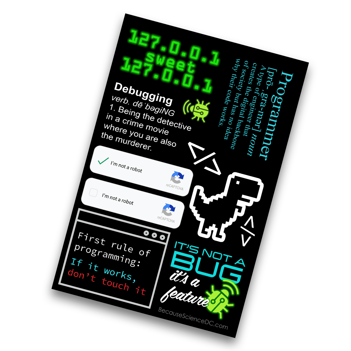 Image of a 4x6 vinyl sticker sheet with a programmer theme
