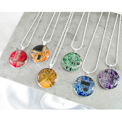 handmade set of six rainbow circuit board necklaces