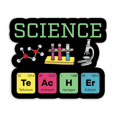 Image of a vinyl sticker that is 3 inch on its longest side with a teacher theme