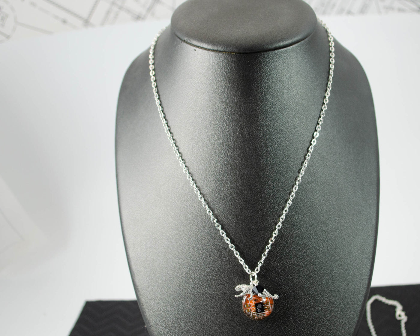 Tiger and Circuit Board Charm Necklace