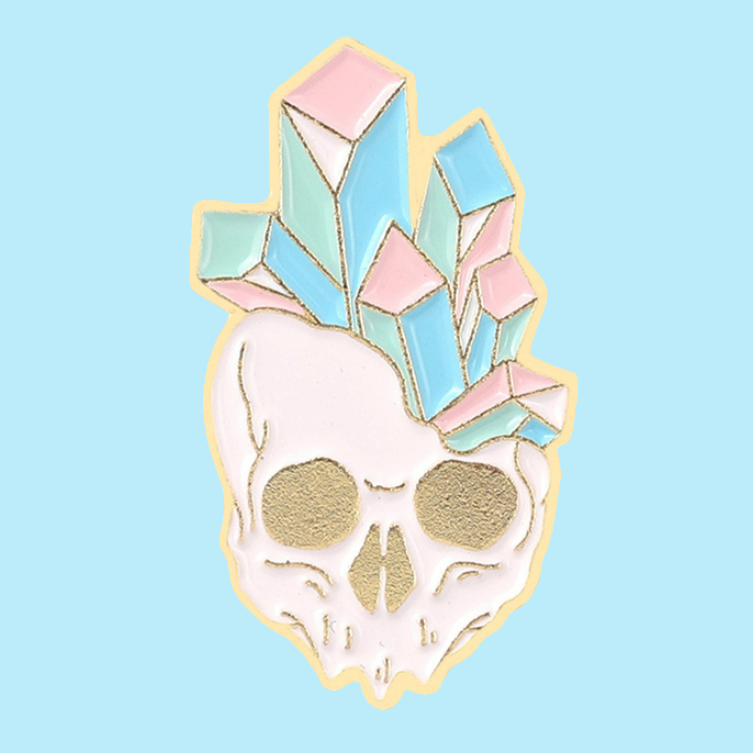 Skull with Rainbow Crystals Pin