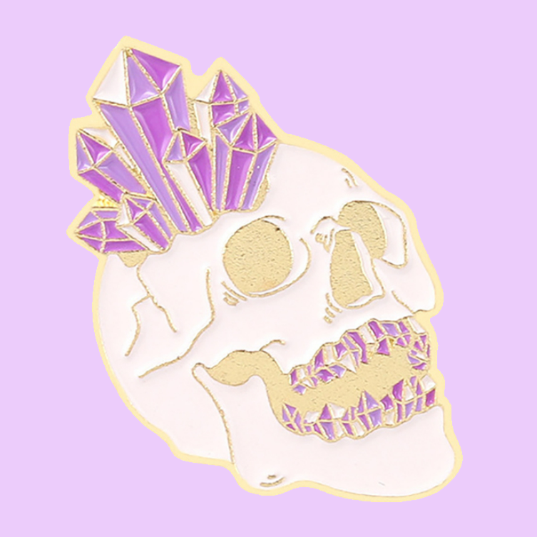 Skull with Purple Crystals Enamel Pin