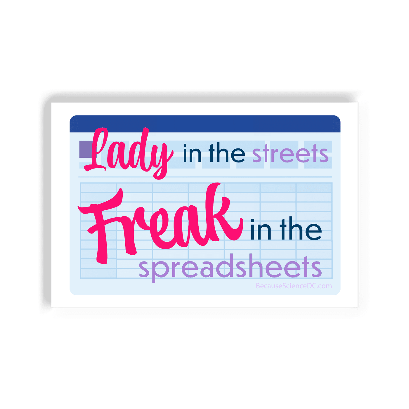 2x3 colorful magnet with image of a spreadsheet with text that says freak in the spreadsheets