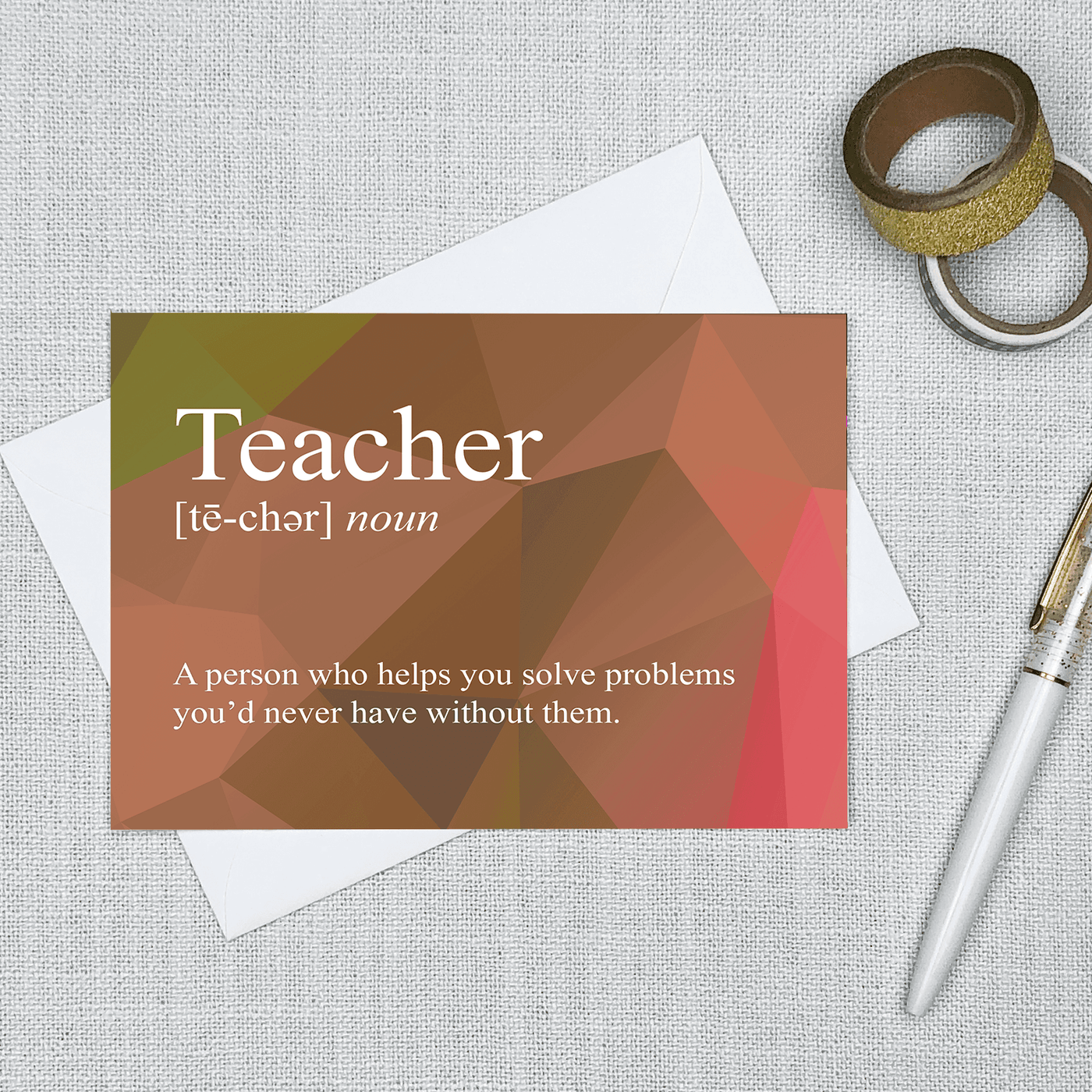 Image of a 4.13" x 5.83" greeting card with a snarky Teacher Definition