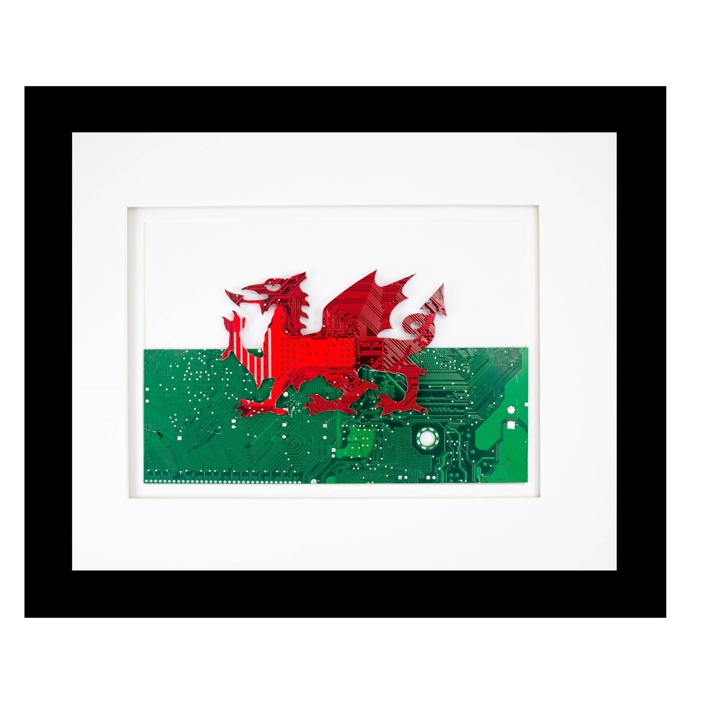 custom welsh flag made from recycled computer motherboards