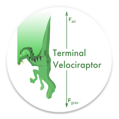 2.25 inch round colorful magnet with image of a velociraptor and text that says terminal velociraptor
