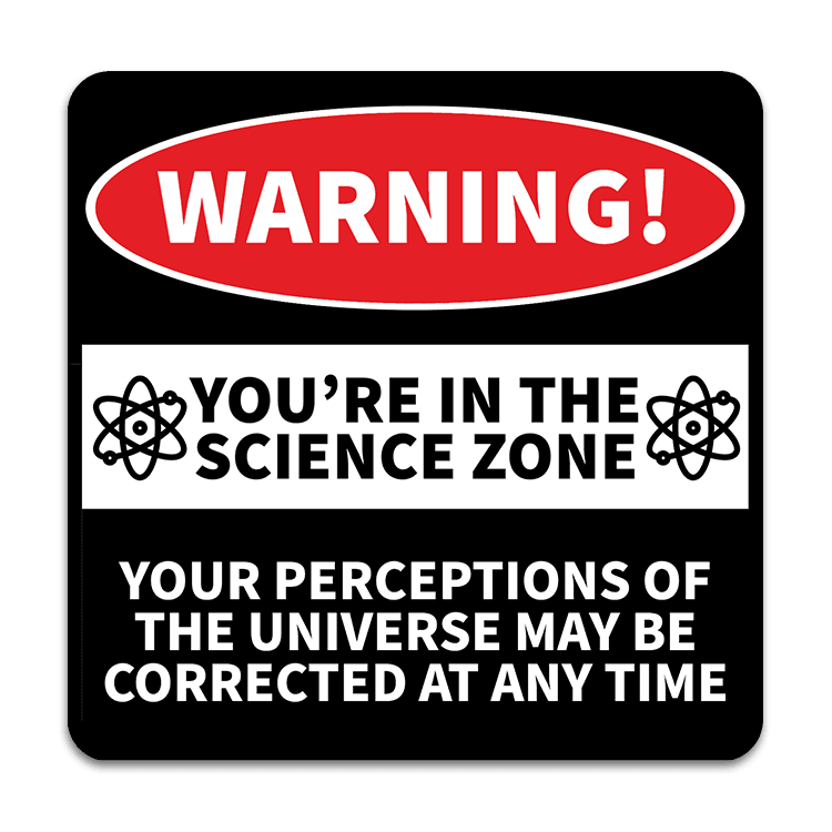 Image of a vinyl sticker that is 3 inch on its longest side with a Science theme