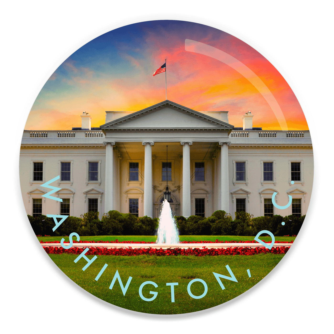2.25 inch round colorful magnet with image of the white house