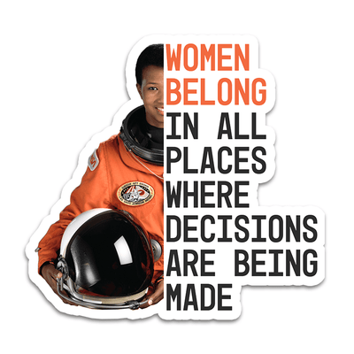 Image of a vinyl sticker that is 3 inch on its longest side with a feminist theme